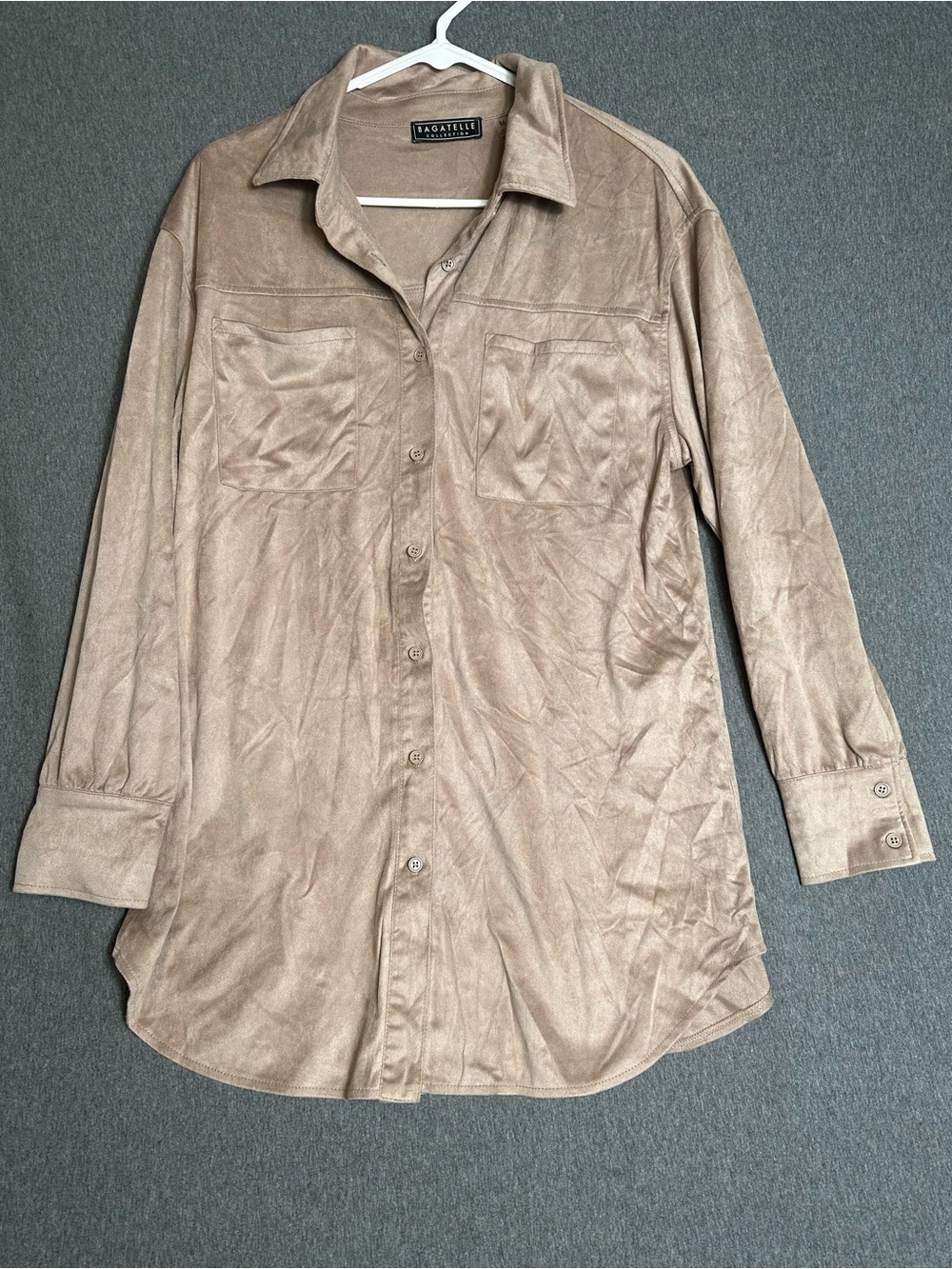 Bagatelle Taupe Suede-Look Button-Up Shirt Jacket Medium